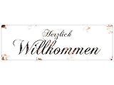  Interluxe METALLSCHILD Shabby Blechschild Türschild HERZLICH WILLKOMMEN Dekoschild Haustür