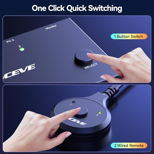 Image of 4K@144Hz KVM Switch 2 Monitors 2 Computers 8K@60Hz, MLEEDA HDMI and Displayport Dual Monitor KVM Switch with 4 USB 3.0 Port for Keyboard Mouse Printer, with Wired Remote, Power Adapter and USB Cables