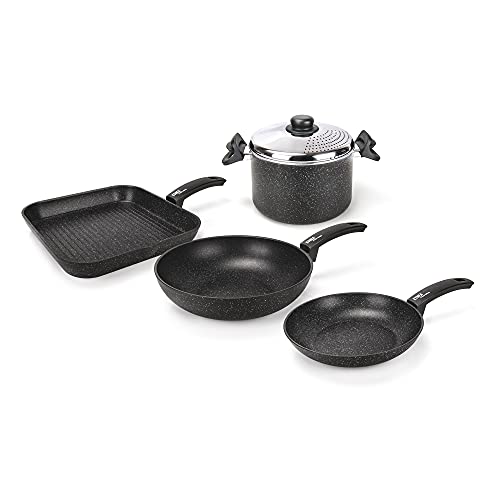 Moneta Etnea Student Set de 5 Casseroles et Poêles, Revêtement anti-adhésif et anti-rayures surface en pierre, Lavable au lave-vaisselle