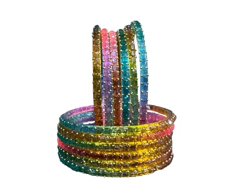 Image of SUNDRAM Raindrop Glass Bangles Set for Women & Girls, Transparent Crystal Kanch Ki Chudi for Wedding & Party, Set of 12
