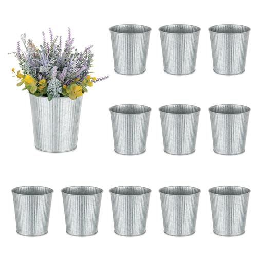 NUPTIO Piccoli Fiori Vasi da Interno: 12 Pezzi 13cm Metallo Zincato Argento Vaso Fiori per Case Balcone - Vintage Vaso a Tromba per Matrimonio Centrotavola Festa Compleanno