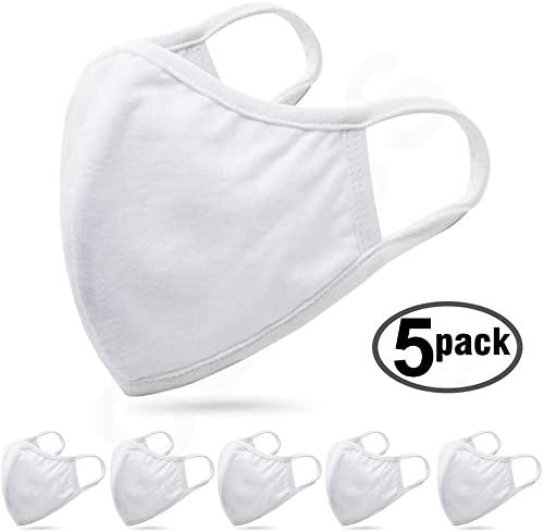 2-layer 100% Cotton Mouth Face Protector - White - Pack of 5 - Anti Dust Bandana Balaclavas for Outdoor Activities