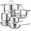 Cooks Standard 10 Piece Tri-ply Stainless Steel Pots and Pans Set, Cookware Set with Lids- Flying Pan, Saucepan, Steamer, Stockpot, Cool Grip Handles, Oven/Dishwasher Safe