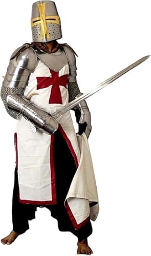 MEDIEVAL HANDICRAFTS STORE Medieval Silver Templar Cloak Knight Full Body Set Armour Suit Great Halloween Events Costume