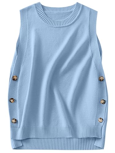 Image of ANRABESS Womens Sweater Vest Summer Sleeveless Crewneck Ribbed Knit Side Button Loose Pullover Tank Tops 2026 Fall Outfits