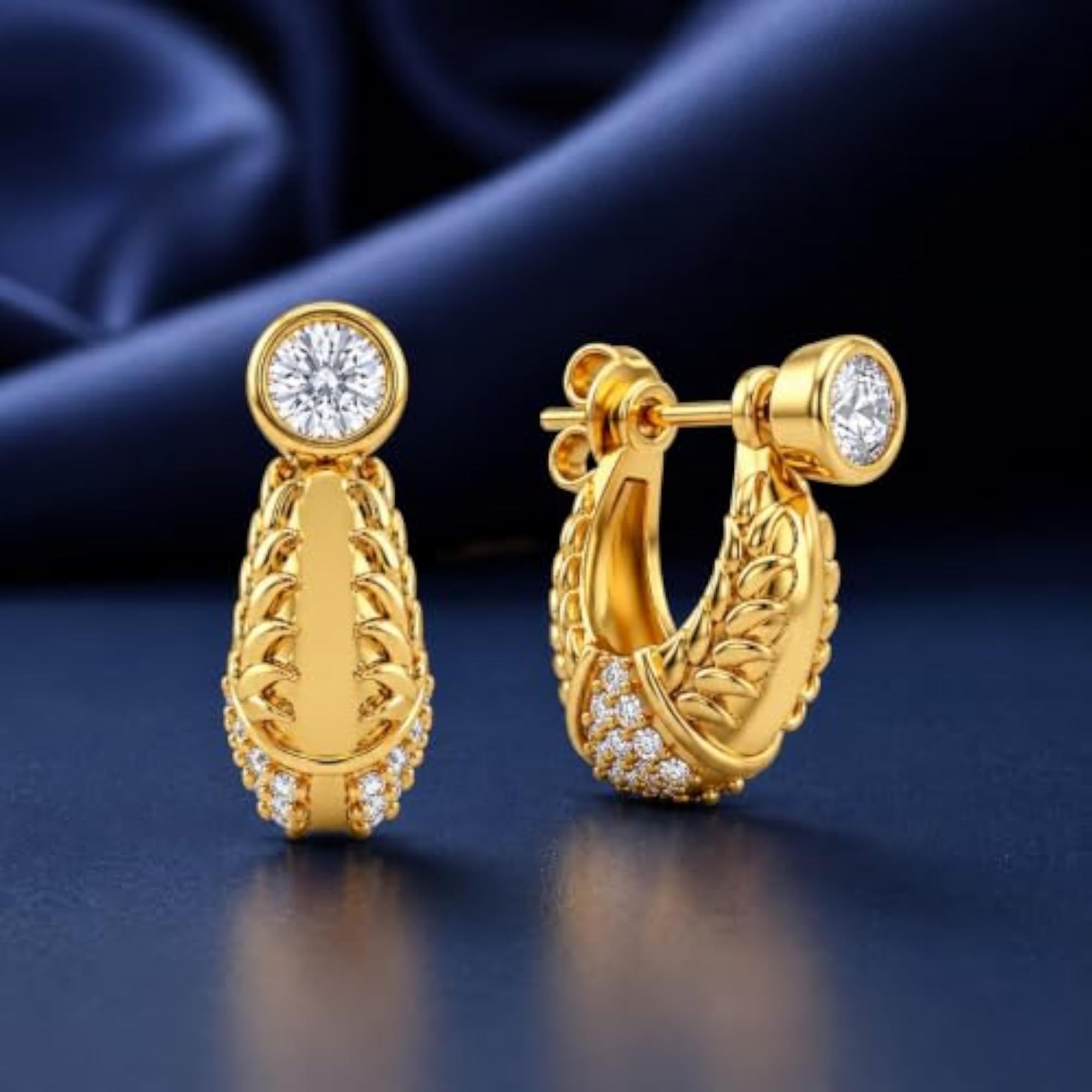 Plated Bali Huggie Hoop Earrings with CZ Stones