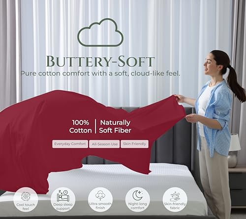 Image of Royale Linens 100% Organic Cotton King Size Flat Sheet Only - Percale Top Sheets - King Flat Sheet Sold Separately - Lightweight & Super Soft 100% Cotton Red Bed Sheets Only (105 inch x 102 inch, Red)