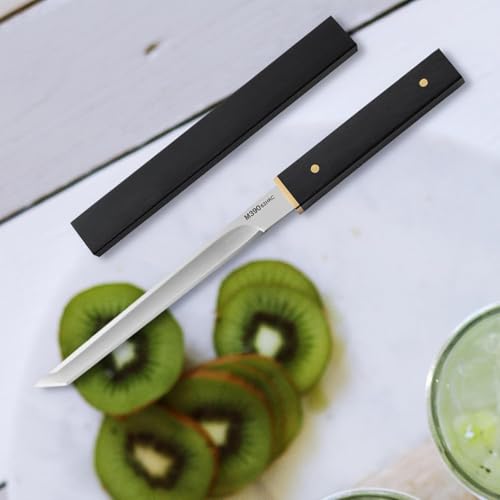 Image of Japanese-Style Utility Knife with Sheath - 8-Inch Stainless Steel Kitchen Knife, Precision Blade with Ergonomic Black Handle for Meat, Fruit & Vegetables (Pack of 1, Black)