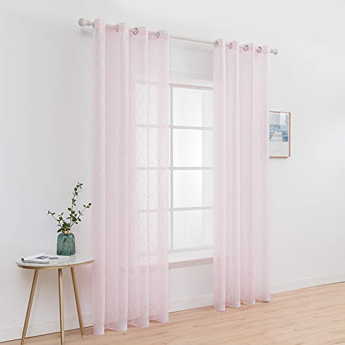MIULEE 2 Panels Embroidered Sheer Window Design Grommet Curtains Window Moroccan Style Voile Panels Drape Treatment for Bedroom Living Room 55" Wx85 L Morocco Pink - Image 3