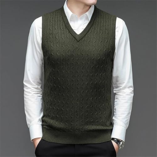 Men’S Wool Knit Sleeveless Sweater Vest Casual V Neck Waves Pattern Flat Knitted Thin Wool Solid Pullover Sweater2