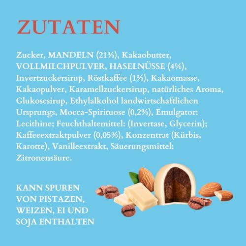 Reber Eiskaffee Constanze Mozart-Kugeln Barock, 6er Packung, Mozart-Kugeln aus Weiße Schokolade mit Mokka Marzipan, Gefüllt mit Pistazien, Marzipan, Mandeln, Haselnuss-Nougat, 120g (6 Mozart-Kugeln)