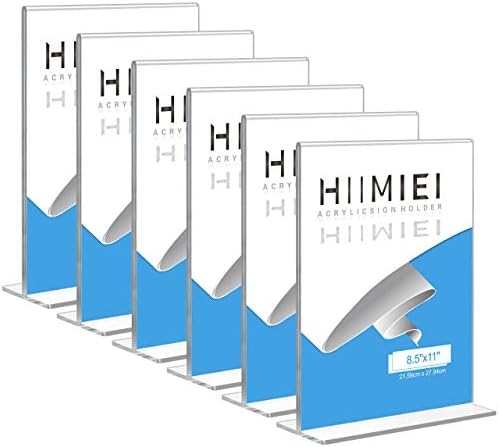 HIIMIEI 8.5x11 Acrylic Sign Holder Table Menu Display Stand, Clear Plastic 8.5x11 Double Sided Picture Frames for Desk Display(6 Pack)