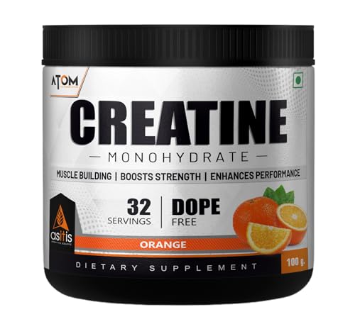 Image of AS-T-IS Nutrition ATOM Creatine Monohydrate Powder 100G-32 Servings | Dope Free | Enhances Performance | Promotes Muscle Gains | Orange