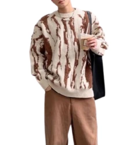 Aesthetic Mens Oversized Sweater Flame Graphic Knitted Sweaters Casual Long Sleeve Pullover Crewneck Sweatershirts