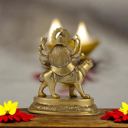 Image of SHANTI Brass Durga MATA Idol /Murti for Puja Room, Home, Office Height:- 6 Inche (DU2683)