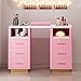 Paddie Beauty Manicure Table with Storage Drawers, Nail Desk for Nail Tech Acetone Resistant with Wrist Rest, Beauty Salon Workstation with Golden Base(Pink&Marble)