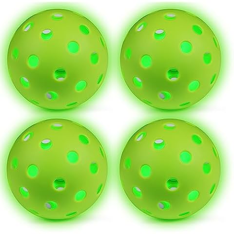 LUCKY CLOVER Glow in The Dark Pickleball Balls, LED Light Up Pickleball Ball, USAPA Standard Outdoor 40 Holes PickleBalls with Green Light 4 Pack LED Light Up Pickle Balls Cover