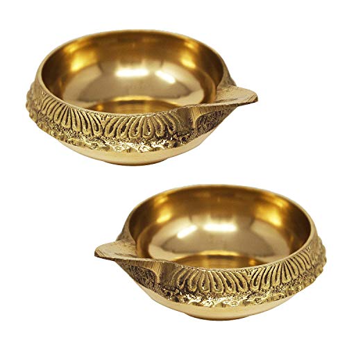 CraftsofIndia®? 2 Pcs Kuber Diya Set for Diwali, Handmade Virgin Brass Oil Lamp for Deepawali Pooja, Vilakku for Puja, Deepawali Decoration