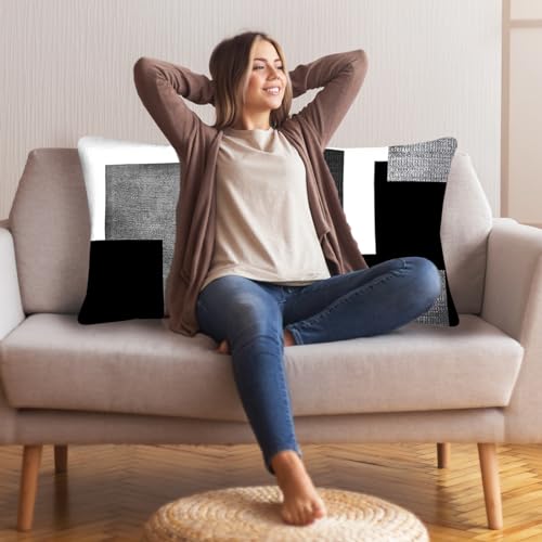 Black and White Grey Cushion Covers 50x50 cm Set of 4 Geometric Cushion Cases Minimalist Abstract Decorative Pillow Covers for Sofa Couch