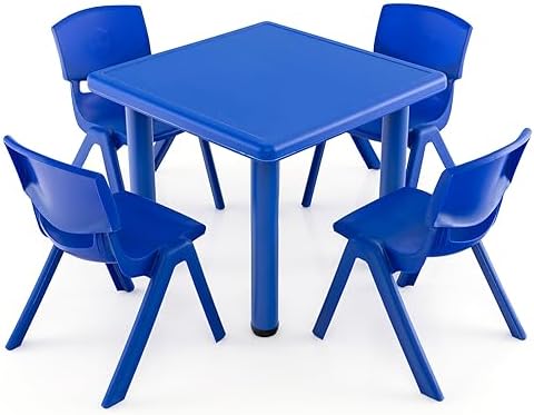 24″ L x 24″ W Kids Table and 4 Chairs Set: Toddler Activity Table for 1-8 Year Olds with Craft Desk, Durable Kids Desk and Chair Set for Bedrooms, Playroom, and School, Blue