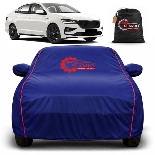 Image of Car Cover for Skoda Slavia 2022-2026 | 100% Waterproof Heavy-Duty 3-Layer Car Body Cover | All-Weather Rain, UV, Sun & Dust Protection | Custom Fit | Mirror & Antenna Pockets | Navy Blue