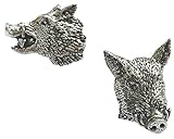 TSB A54, A44 Set mit 2 Wildschweinköpfen, handgefertigt aus englischem Zinn, Anstecknadeln und Geschenktasche + 59 mm Anstecker