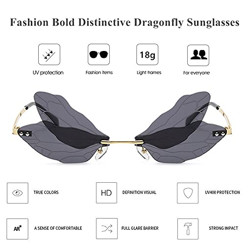 LASPOR Dragonfly Rimless Sunglasses for Women Vintage Gold Metal Frameless Butterfly Glasses UV400 Protection Eyewear4