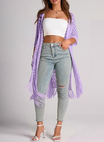 Image of Sidefeel Women's Open Front Knit Sheer Cardigans Summer Boho Lightweight Kimono Cover Ups