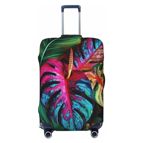 Colorful Tropical Leaf Luggage Cover Elastic Washable Suitcase Cover Anti-Scratch Suitcase Protector Spandex Luggage Protector Travel Baggage Covers for 18-32 inch Luggage, X-Large, Black