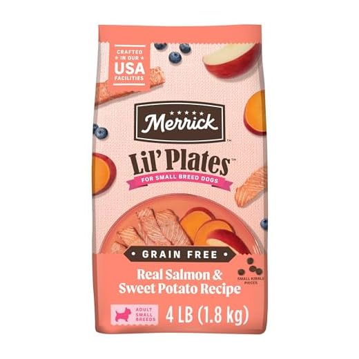 Merrick Lil’ Plates Premium Grain Free Dry Dog Food for Small Dogs, Real Salmon and Sweet Potato Kibble - 4.0 lb. Bag