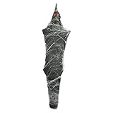 Premium Cocoon Corpse Decoration for Halloween – Indoor Outdoor Scary Horror Spider Web Covered LED Skull Eyes, Shaking Body and Howling Sound - 72 Inches