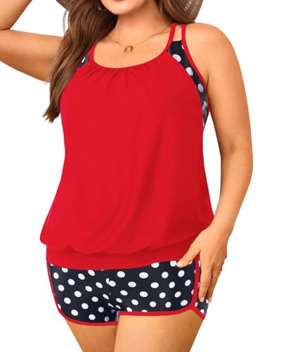 Plus Size Tankini Swimsuits Women - Blouson Two Piece Tummy Control Bathing Suit Criss Cross Tankini Top with Shorts4