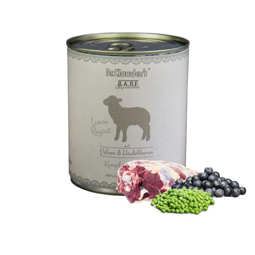 DR.CLAUDER'S - B.A.R.F. Komplett Menue Lammragout | Fleischeintopf mit 100% Lammfleisch, Innereien und Gemüse für ausgewachsene Hunde. Alleinfutter in der Dose | 6X 800g Lamm