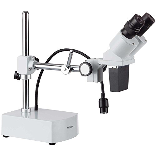 Image of AmScope SE400-Z Professional Binocular Stereo Microscope, WF10x and WF20x Eyepieces, 10X and 20X Magnification, 1X Objective, LED Lighting, Boom-Arm Stand, 110V-120V