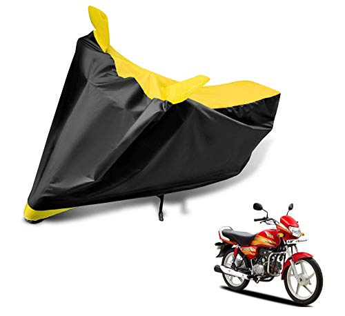 Image of Auto Hub Bike Cover Compatible with Hero Hf Deluxe with Mirror Pocket, Dustproof, Heat Resistant, Triple Stitched, Hf Deluxe Bike Cover- Black, Yellow