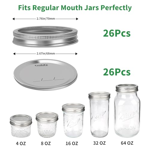 Esuduky 52Pcs Mason Jar Lids with Rings Regular Mouth, Upgrade Canning Lids with Rings/Bands for Ball, Kerr Jars and More, Split-Type with Leak Proof & Airtight, Food Grade Material for Mason Jars