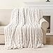 Battilo White Faux Rabbit Fur Throw Blanket, Luxury Plush Ruched Cream Fur Blanket for Sofa Couch, Thick Warm Fluffy Mink Blanket for Bed Chair Sofa 50