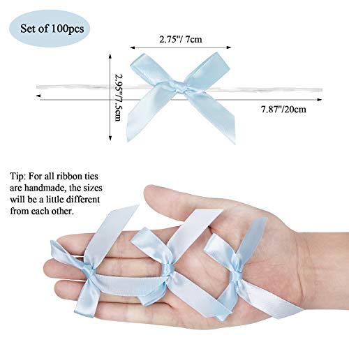 100 Pack Blue Satin Ribbon Twist Tie Bows for Treat Bags, Gift Bags, Bakery Candy Bags and Package Decorating Ribbon Bow, Bowknot for Gifts - Thumbnail 2