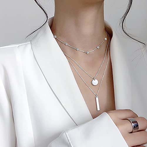 DAOCHONG S925 Sterling Silver Multilayer Layered Triple Long Chain Pendant Necklace for Women Jewelry2