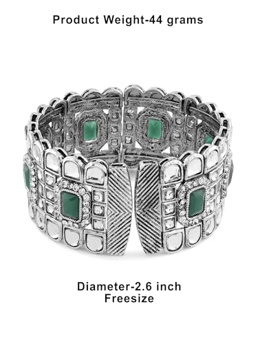 Image of ZAVERI PEARLS Green Kundan & Stones Traditional Oxidised Bracelet For Women-ZPFK16625