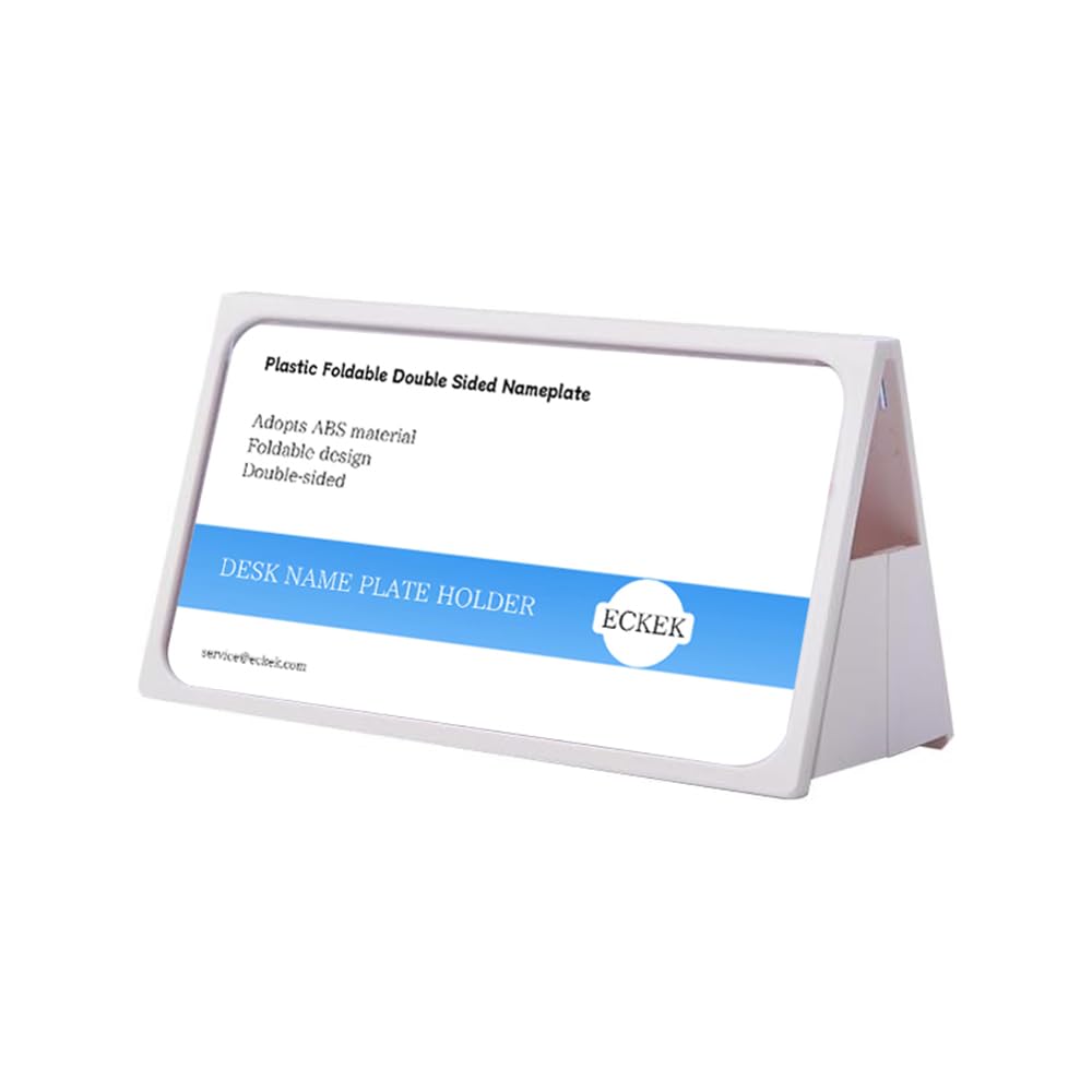 ECKEK Desk Name Plate Holder, Plastic Sign Holder for Table Display, Foldable Double Sided Nameplate (White 150*80mm/5.9*3.15 inches)