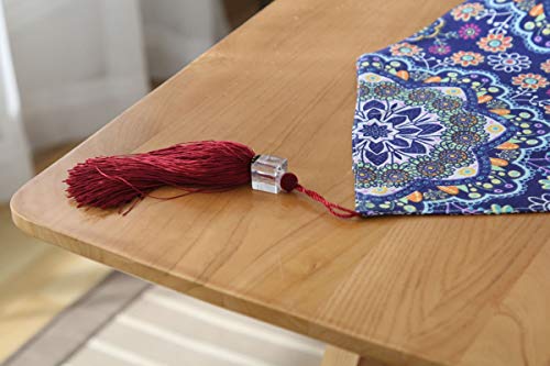 Chemin de table en coton bleu de qualité supérieure imprimé mandala
