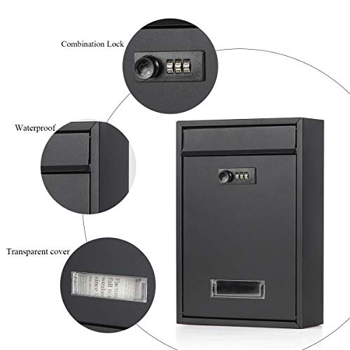 Locking Mailbox Wall Mounted Vertical- Jssmst Mail Boxes with Combination Lock Large Capacity, 12.6 x 8.46 x 3.35 Inch, Black Matt - Thumbnail 4