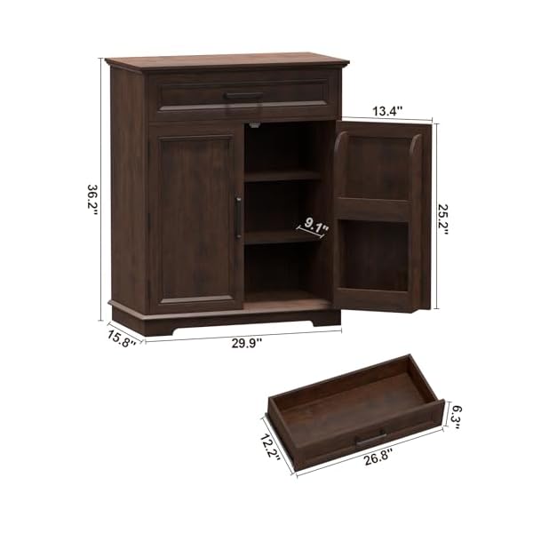 Buffet cabinet with storage kitchen cabinet with drawer storable door modern floor sideboard freestanding cabinet for living room entryway dining room cherry  urban country home decor