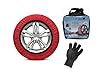 Calze Da Neve Auto Omologate En 16662 1 Trazione Antiscivolo Su Neve E Ghiaccio Facili Da Montare Alternative Alle Catene Da Neve Set Completo Con Guanti E Borsa Colore Rosso (XL)