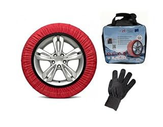 Calze Da Neve Auto Omologate En 16662 1 Trazione Antiscivolo Su Neve E Ghiaccio Facili Da Montare Alternative Alle Catene Da Neve Set Completo Con Guanti E Borsa Colore Rosso (XL)