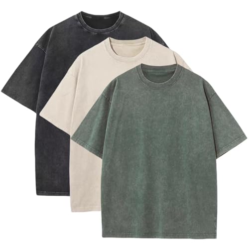 Men's Cotton T-Shirts Oversized Unisex Short Sleeves Casual Loose Wash Solid Basic Tee Tops