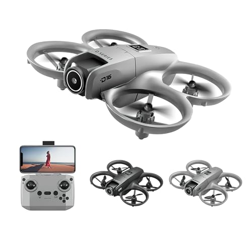 AUHIFVAX New D16 Dron Dual HD Camera Foldable Remote Control Drone with Optical Fow Hover Auto Intelligent Obstacle Avoidance Indoor and Outdoor Drone Men's Gift for Back-to-School Season Christmas Halloween Thanksgiving (Gray)