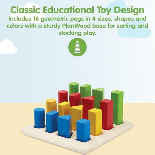 Image of PlanToys Geometric Peg Board Wooden Shape Sorting & Stacking Toy for Kids Ages 2+ | Montessori STEM Toy for Fine Motor Skills, Color Learning & Coordination | Eco-Friendly Educational Activity