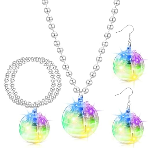 Beipegin LED de Bola de Discoteca Collares Pulseras Pendientes,1970s Accesorios Disfraz Disco Mujer Juegos de Joyas con Luz iluminadas para 70s 80s Discoteca Fiesta | Ya disponible en tu tienda friki favorita! En mundofriki.es!